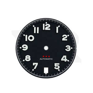 Matte Pilot Dial with Numeral Indices for Seiko Mod: Matte Black with Red Star