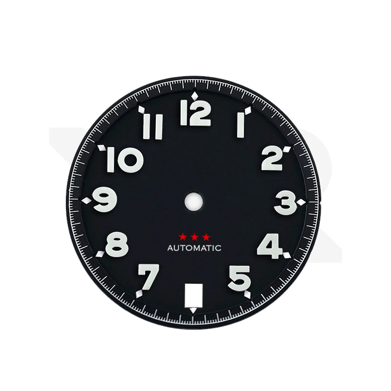 Matte Pilot Dial with Numeral Indices for Seiko Mod: Matte Black with Red Star