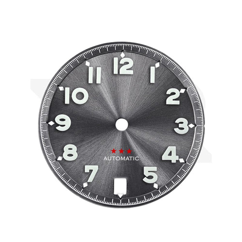 Sunburst Pilot Dial with Numeral Indices for Seiko Mod: Sunburst Gray with Red Star