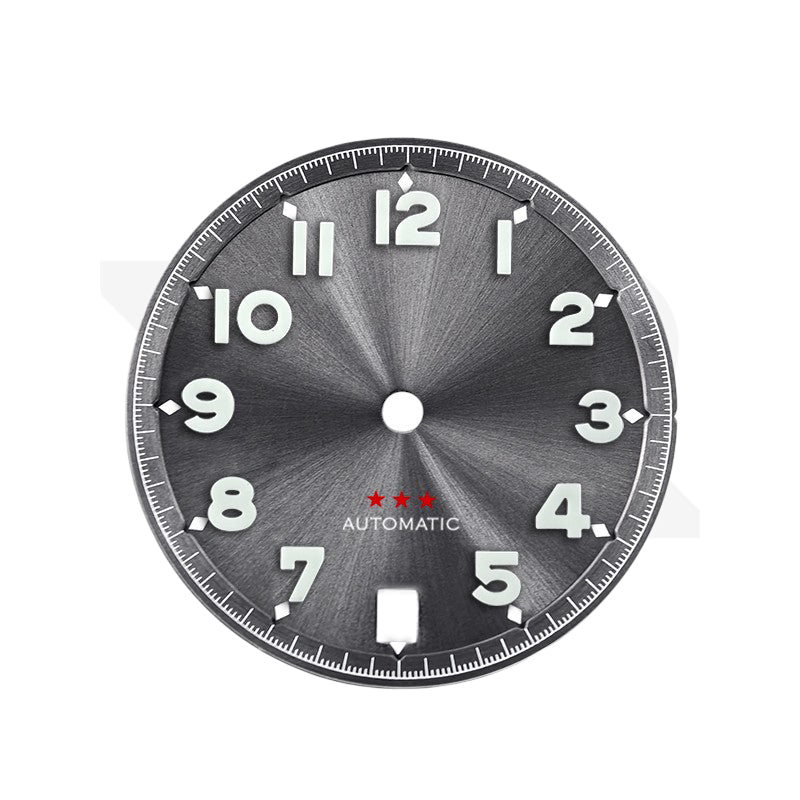 Sunburst Pilot Dial with Numeral Indices for Seiko Mod: Sunburst Gray with Red Star