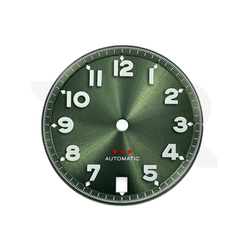 Sunburst Pilot Dial with Numeral Indices for Seiko Mod: Sunburst Green with Red Star