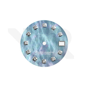 Date Just Style Mother of Pearl Dial with Zirconia Indices for Seiko Mod: Blue MOP No Minute Markers