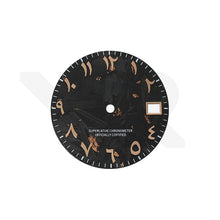 Load image into Gallery viewer, Rose Gold Foil Carbon Fiber Dial for Seiko Mod - Rose Gold Arabic Indices