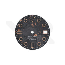 Load image into Gallery viewer, Rose Gold Foil Carbon Fiber Dial for Seiko Mod - Rose Gold Indices with Black Luminous