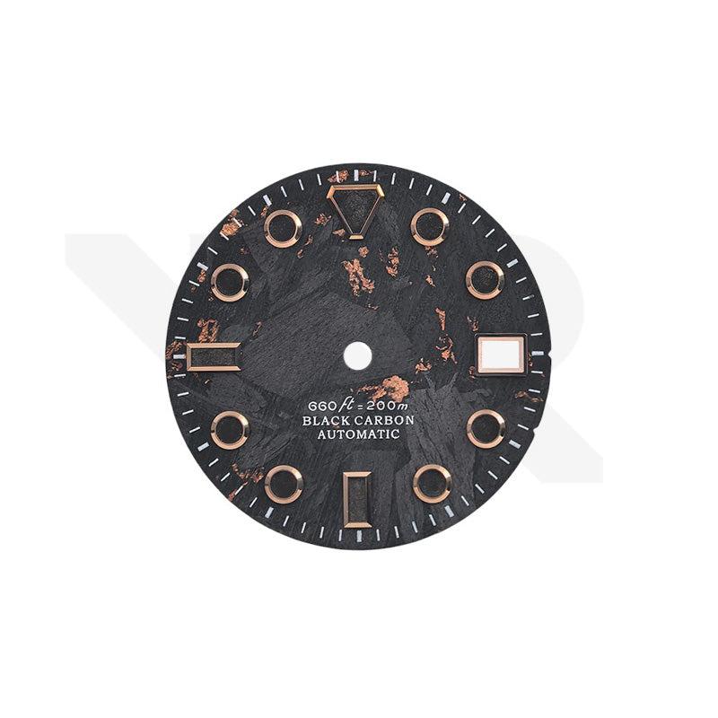 Rose Gold Foil Carbon Fiber Dial for Seiko Mod - Rose Gold Indices with Black Luminous