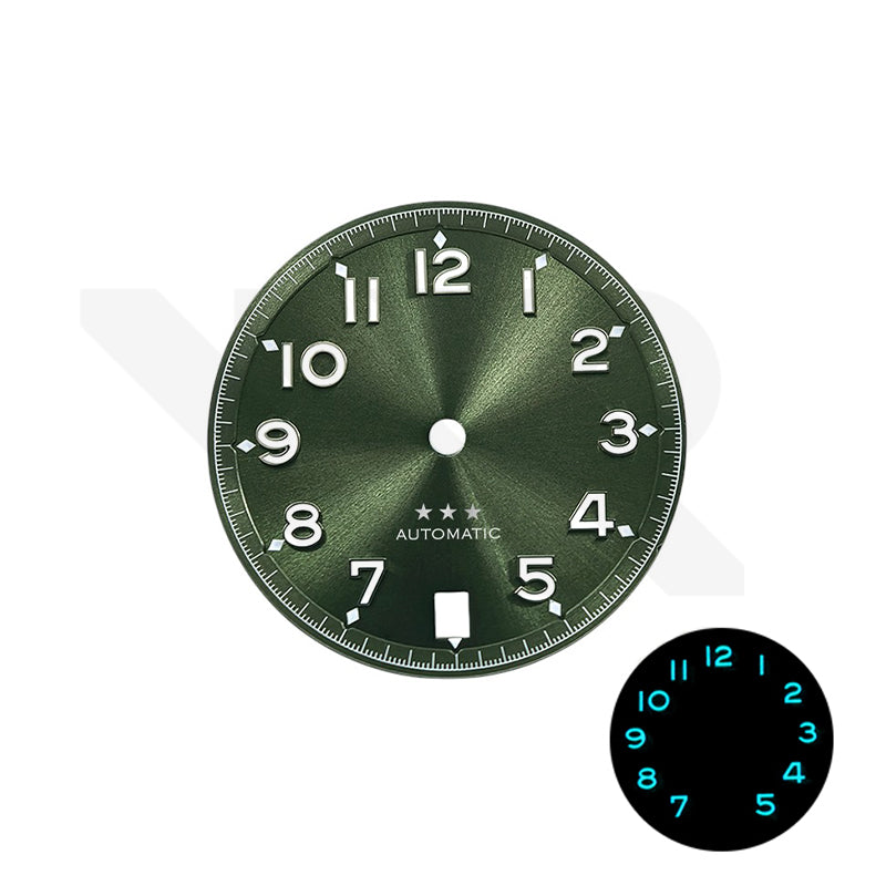 Sunburst Pilot Dial for Seiko Mod: Green with Silver Indices