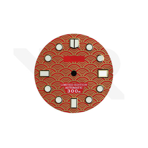 Seigaiha Japanese Wave Dial for Seiko Mod: Red with Gold Tone