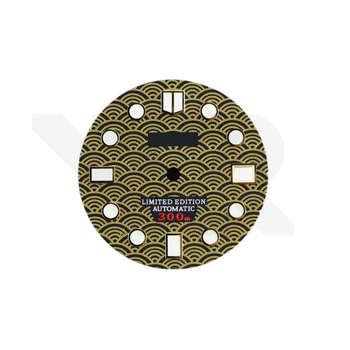 Seigaiha Japanese Wave Dial for Seiko Mod: Black with Gold Tone