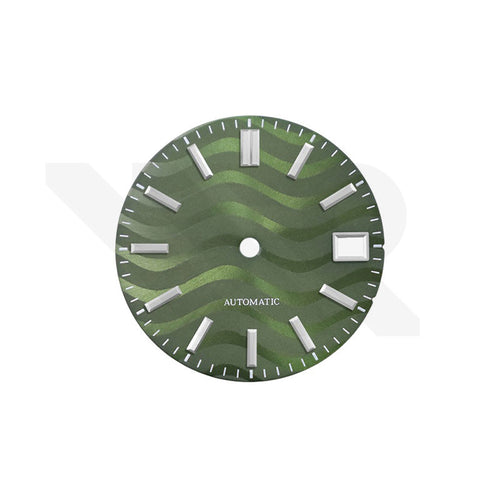Olive Green Wavy Sunburst Dial for Seiko Mod: GS Style Silver Indices