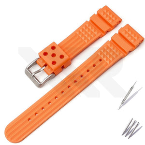 Silicone Marine Master Strap for Seiko Watches - Orange with Silver Buckle