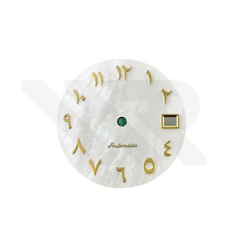 White Mother of Pearl Arabic Indices Dial for Seiko Mod - Gold Indices