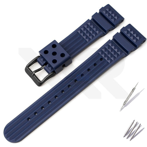 Silicone Marine Master Strap for Seiko Watches - Blue with Black Buckle