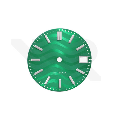 Green Wavy Sunburst Dial for Seiko Mod: GS Style Silver Indices