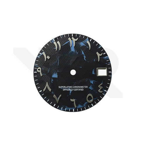 Carbon Fiber Dial for Seiko Mod - Silver Arabic Indices