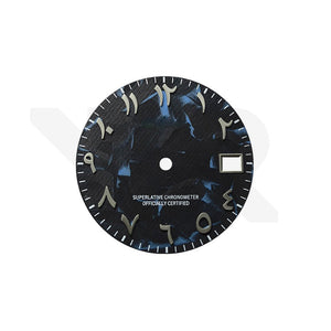 Carbon Fiber Dial for Seiko Mod - Silver Arabic Indices