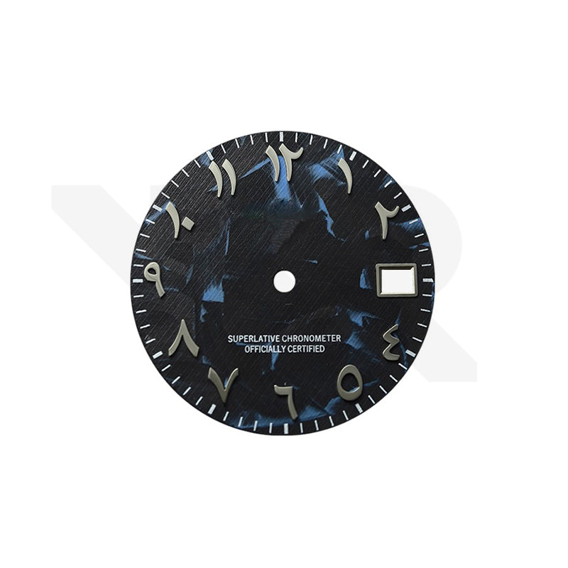 Carbon Fiber Dial for Seiko Mod - Silver Arabic Indices