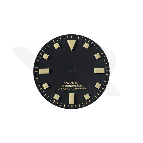 Pelagos No-Date Thick Lume Indices Dial for Seiko Mod: Matte Black Gold Tone