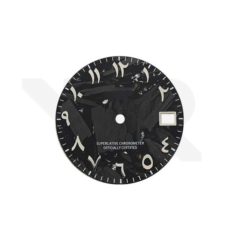 Silver Foil Carbon Fiber Dial for Seiko Mod - Silver Arabic Indices