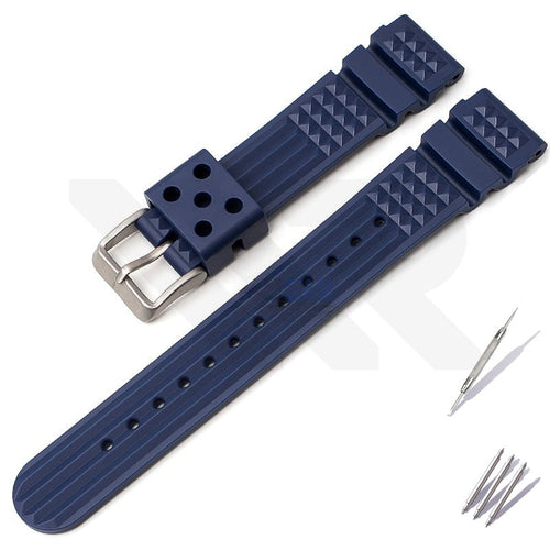 Silicone Marine Master Strap for Seiko Watches - Blue with Silver Buckle