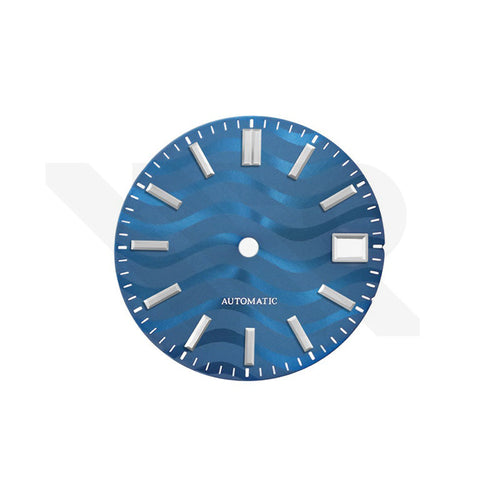 Blue Wavy Sunburst Dial for Seiko Mod: GS Style Silver Indices