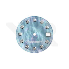Load image into Gallery viewer, Date Just Style Mother of Pearl Dial with Zirconia Indices for Seiko Mod: Blue MOP with Minute Markers
