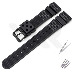 Silicone Marine Master Strap for Seiko Watches - Black with Black Buckle