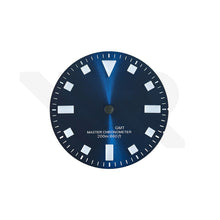 Load image into Gallery viewer, Pelagos No-Date GMT Thick Lume Indices Dial for NH34 Seiko Mod: Sunburst Blue