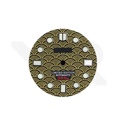 Seigaiha Japanese Wave Dial for Seiko Mod: Red with Gold Tone