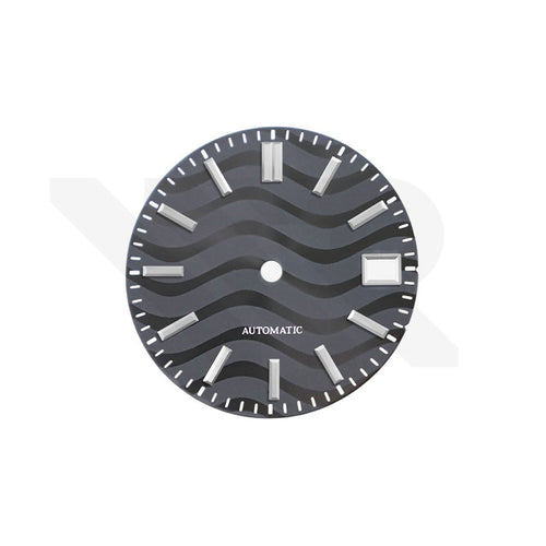 Black Wavy Sunburst Dial for Seiko Mod: GS Style Silver Indices