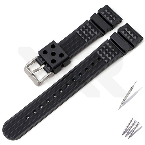 Silicone Marine Master Strap for Seiko Watches - Black with Silver Buckle