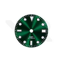 Load image into Gallery viewer, GMT Green Sunburst Dial for Seiko NH34 Mod: Sub Style Silver Indices