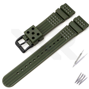 Silicone Marine Master Strap for Seiko Watches - Olive with Black Buckle