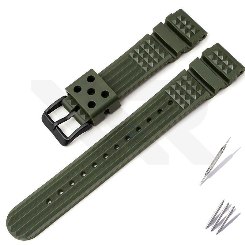 Silicone Marine Master Strap for Seiko Watches - Olive with Black Buckle