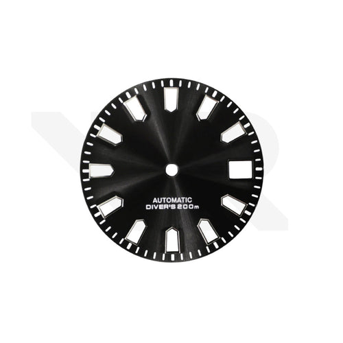 Black Sunburst Dial for Seiko Mod: Silver Trapezoid Indices