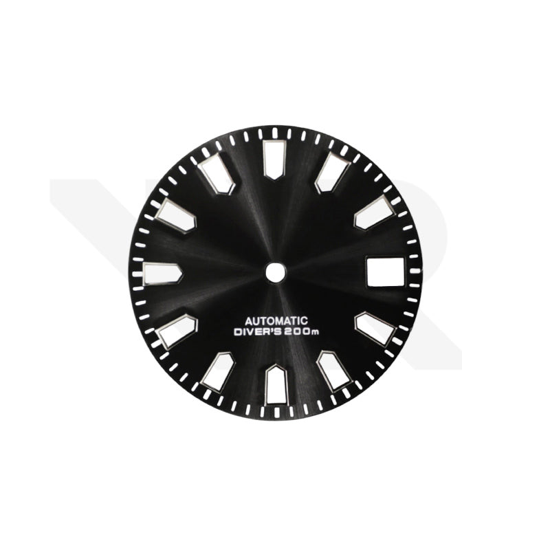 Black Sunburst Dial for Seiko Mod: Silver Trapezoid Indices