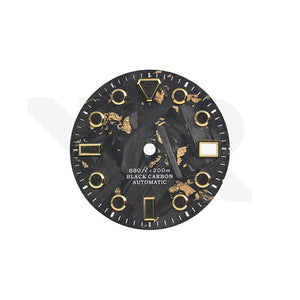 Gold Foil Carbon Fiber Dial for Seiko Mod - GS Style Indices Black Luminous