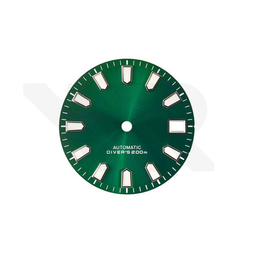 Green Sunburst Dial for Seiko Mod: Silver Trapezoid Indices
