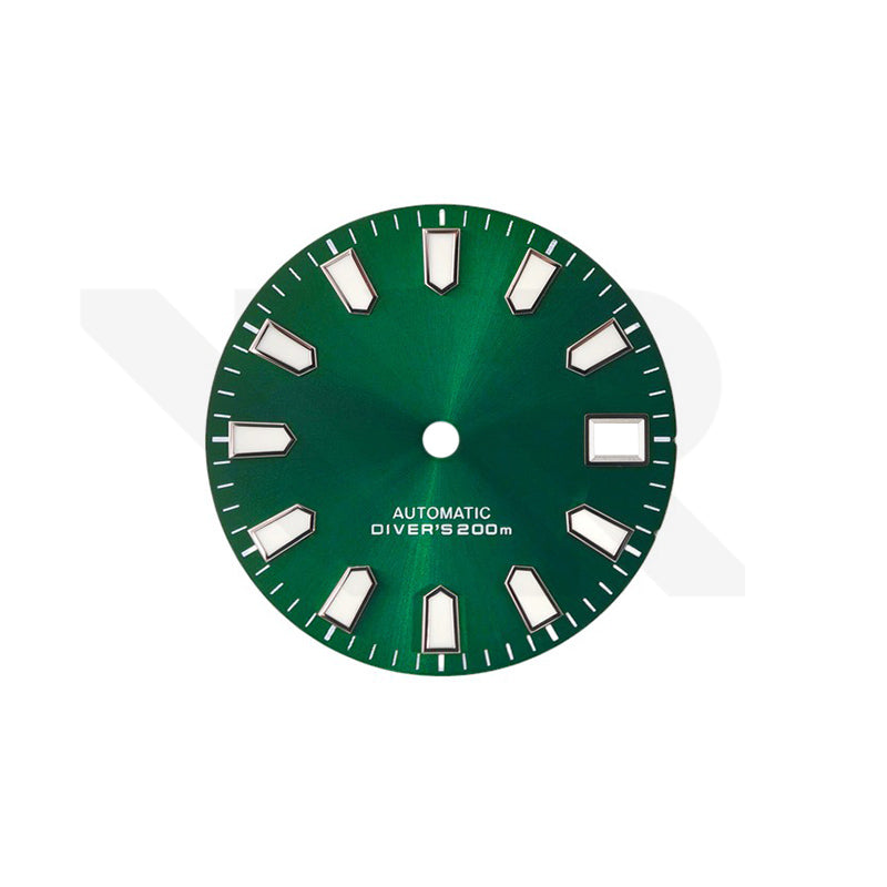 Green Sunburst Dial for Seiko Mod: Silver Trapezoid Indices