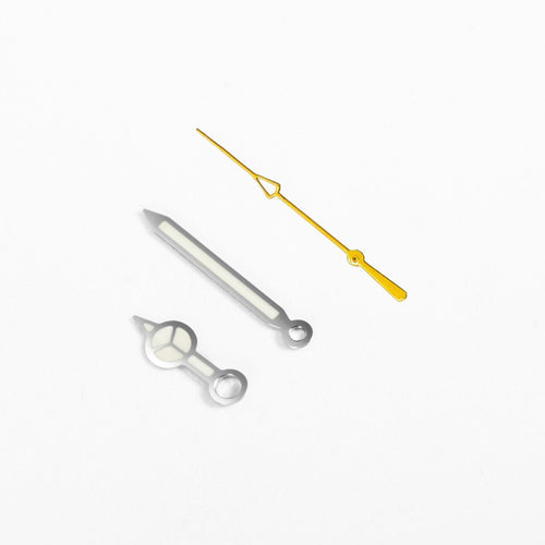 Mercedes Watch Hands for Casio MDV Mod: Silver w Yellow (Cathedral)