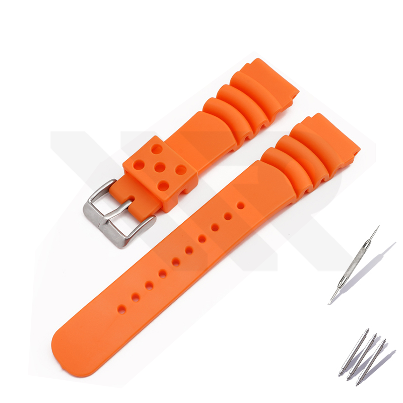 GL381 Style Rubber Strap  for SKX/SRPD - Orange (Silver Buckle)