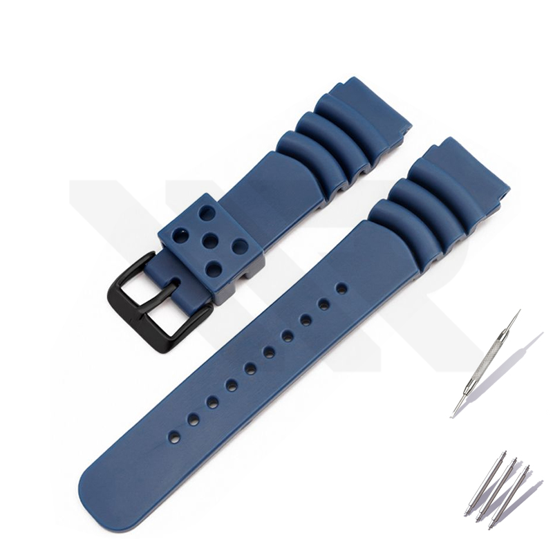 GL381 Style Rubber Strap  for SKX/SRPD - Blue (Black Buckle)